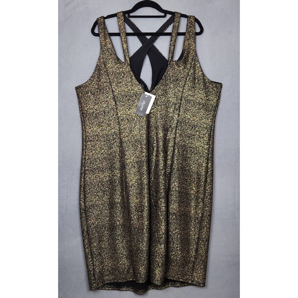 CITY CHIC Dress Womens 22W Gold Shimmery V-Neck Strappy Cocktail Going Out